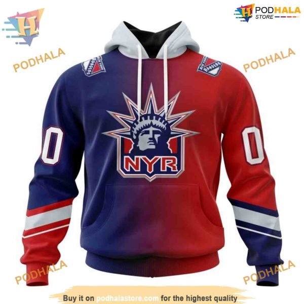 Custom Retro Gradient Design NHL New York Rangers Hoodie 3D