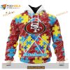 Custom San Francisco 49ers Special Autism Puzzle Game Stripes Design NFL Hoodie 3D