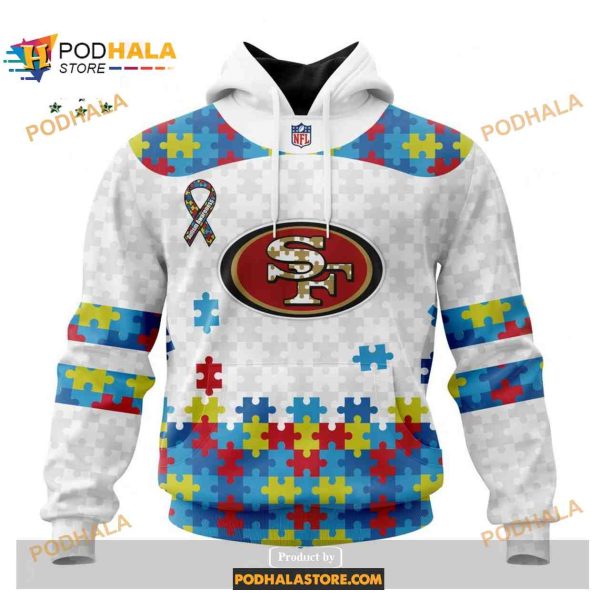 Custom San Francisco 49ers Special Autism Puzzle Game White Shirt NFL Hoodie 3D