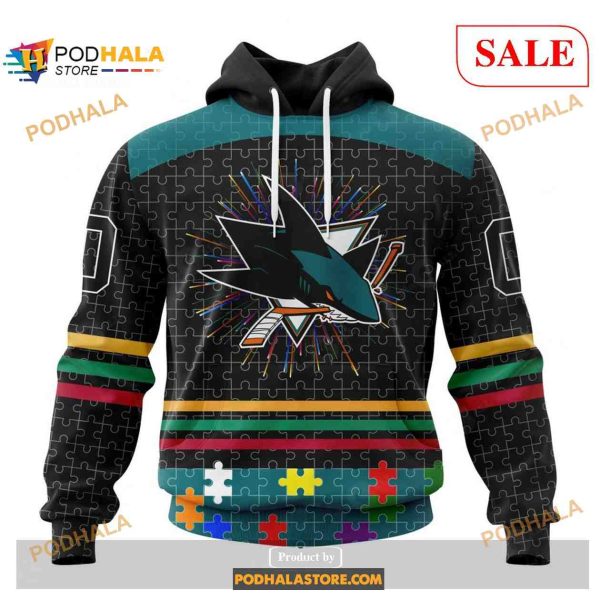 Custom San Jose Sharks Fearless Aganst Autism NHL Shirt Hoodie 3D