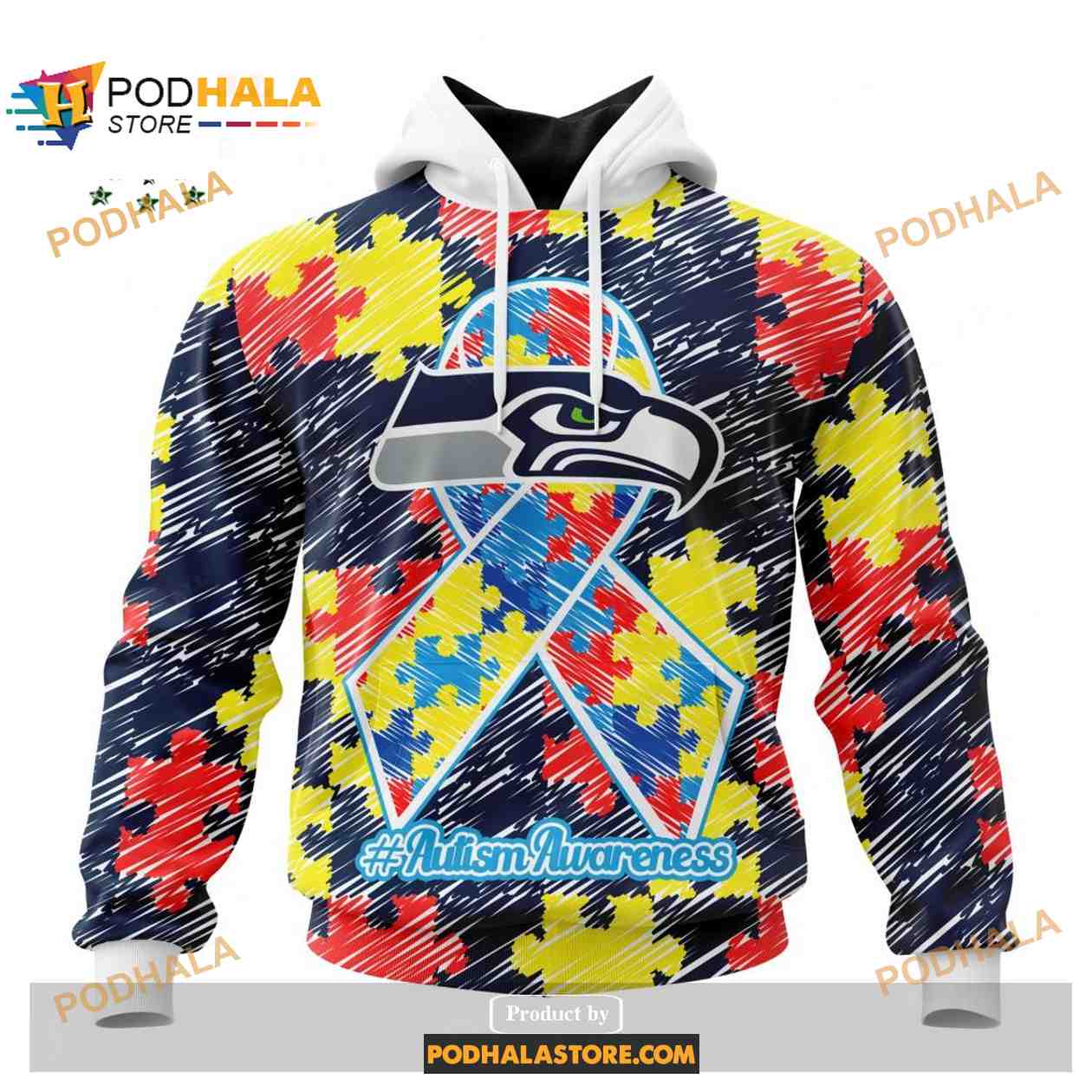 Custom Seattle Seahawks Special Autism Puzzle Game Stripes Design NFL Hoodie 3D Custom Seattle Seahawks Special Autism Puzzle Game Stripes Design NFL Hoodie 3D