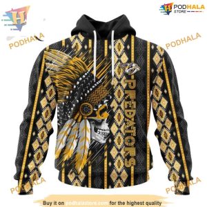 Custom Skull Native Design NHL Nashville Predators Hoodie 3D