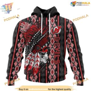 Custom Skull Native Design NHL New Jersey Devils Hoodie 3D