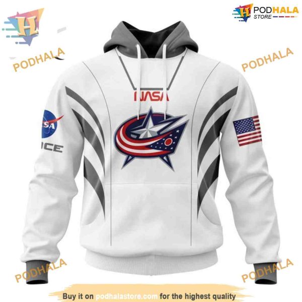 Custom Space Force NASA Astronaut Design NHL Columbus Blue Jackets Hoodie 3D