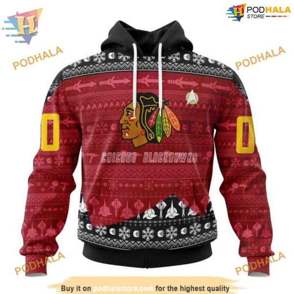 Custom Star Trek Design NHL Chicago Blackhawks Hoodie 3D