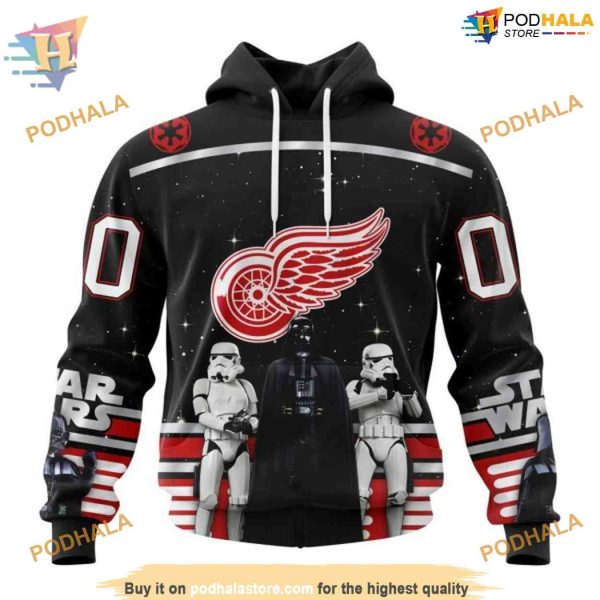 Custom Star Wars Design May The 4th Be With You NHL Detroit Red Wings Hoodie 3D