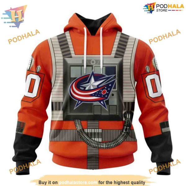 Custom Star Wars Rebel Pilot Design NHL Columbus Blue Jackets Hoodie 3D