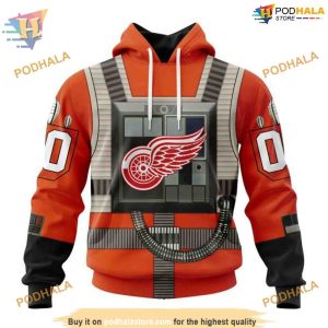 Custom Star Wars Rebel Pilot Design NHL Detroit Red Wings Hoodie 3D