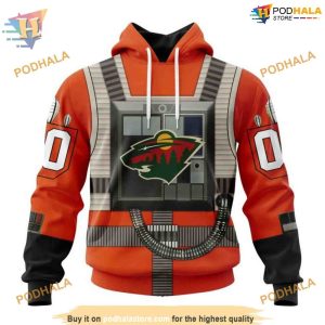 Custom Star Wars Rebel Pilot Design NHL Minnesota Wild Hoodie 3D