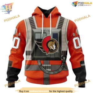 Custom Star Wars Rebel Pilot Design NHL Ottawa Senators Hoodie 3D