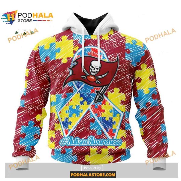 Custom Tampa Bay Buccaneers Special Autism Puzzle Game Stripes Design NFL Hoodie 3D