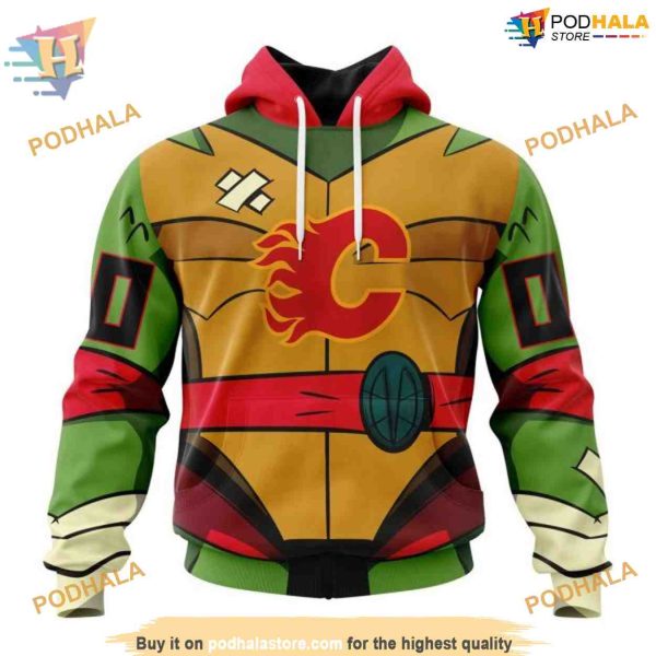 Custom Teenage Mutant Ninja Turtles Design NHL Calgary Flames Hoodie 3D