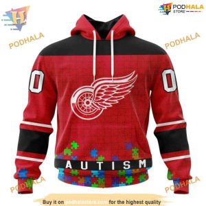 Custom Unisex Hockey Fights Against Autism NHL Detroit Red Wings Hoodie 3D