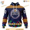 Custom Unisex Hockey Fights Against Autism NHL Edmonton Oilers Hoodie 3D