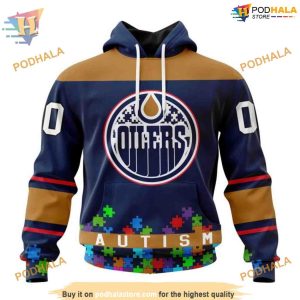 Custom Unisex Hockey Fights Against Autism NHL Edmonton Oilers Hoodie 3D