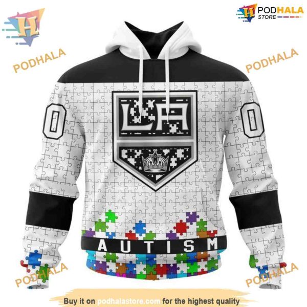 Custom Unisex Hockey Fights Against Autism NHL Los Angeles Kings Hoodie 3D