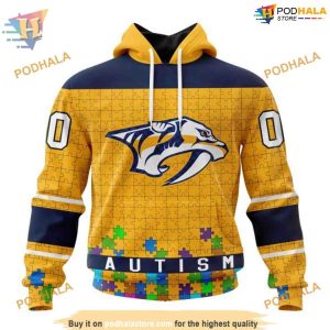 Custom Unisex Hockey Fights Against Autism NHL Nashville Predators Hoodie 3D