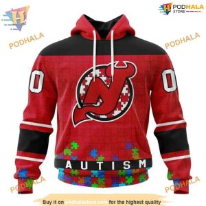 Custom Unisex Hockey Fights Against Autism NHL New Jersey Devils Hoodie 3D