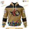 Custom Unisex Hockey Fights Against Autism NHL Ottawa Senators Hoodie 3D