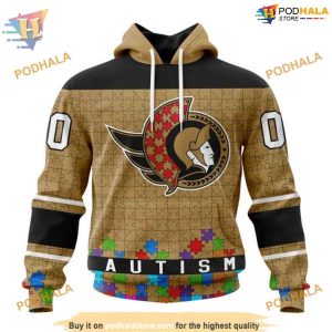 Custom Unisex Hockey Fights Against Autism NHL Ottawa Senators Hoodie 3D