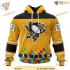 Custom Unisex Hockey Fights Against Autism NHL Pittsburgh Penguins Hoodie 3D