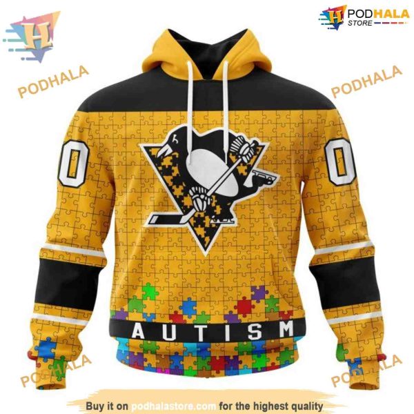 Custom Unisex Hockey Fights Against Autism NHL Pittsburgh Penguins Hoodie 3D