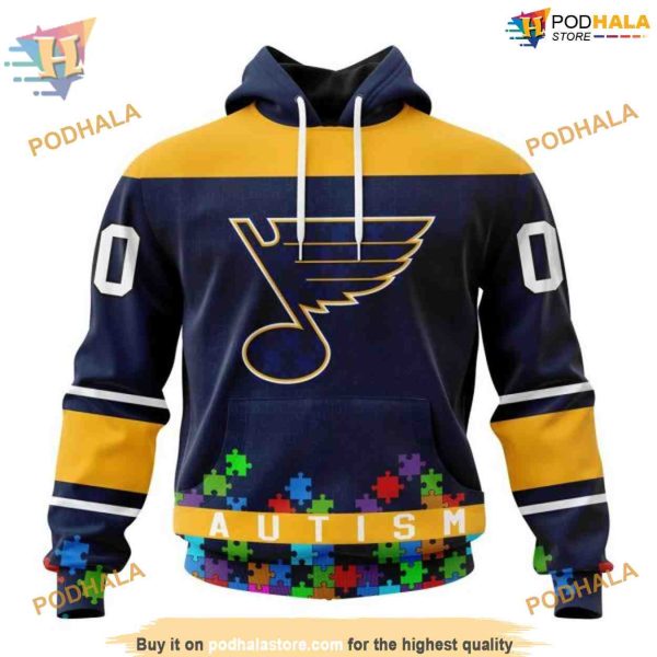 Custom Unisex Hockey Fights Against Autism NHL St. Louis Blues Hoodie 3D