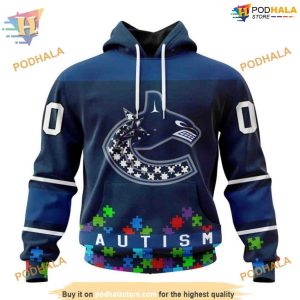 Custom Unisex Hockey Fights Against Autism NHL Vancouver Canucks Hoodie 3D