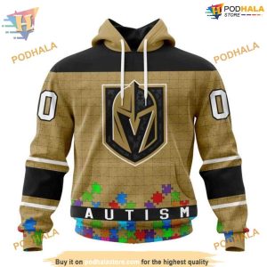 Custom Unisex Hockey Fights Against Autism NHL Vegas Golden Knights Hoodie 3D