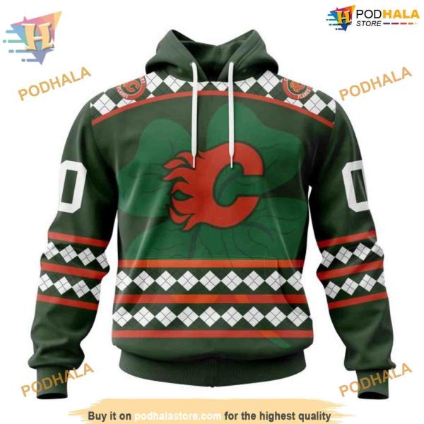 Custom Unisex Kits Hockey Celebrate St Patrick’s Day NHL Calgary Flames Hoodie 3D