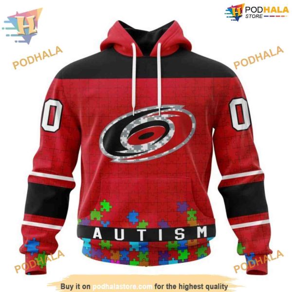 Custom Unisex Kits Hockey Fights Against Autism NHL Carolina Hurricanes Hoodie 3D