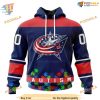 Custom Unisex Kits Hockey Fights Against Autism NHL Columbus Blue Jackets Hoodie 3D