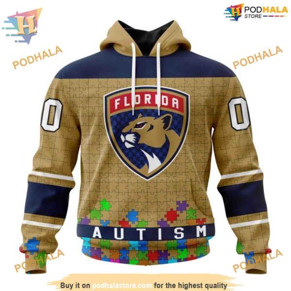 Custom Unisex Kits Hockey Fights Against Autism NHL Florida Panthers Hoodie 3D