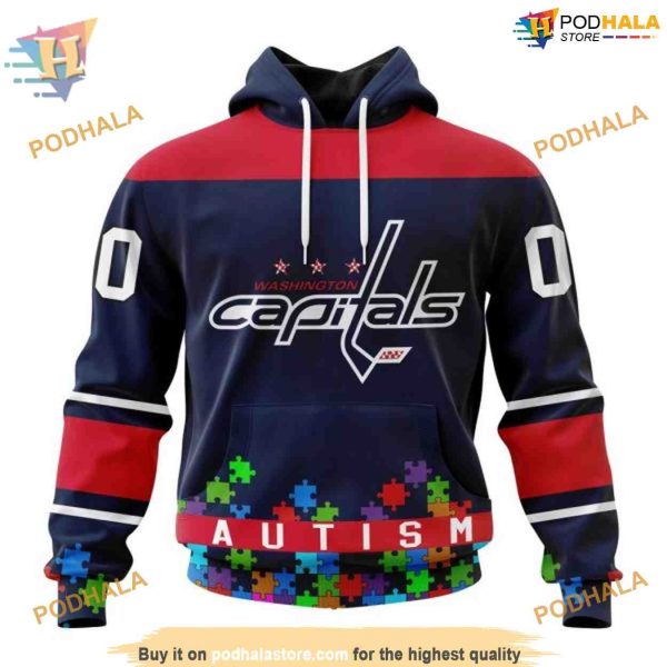 Custom Unisex Kits Hockey Fights Against Autism NHL Washington Capitals Hoodie 3D