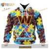 Custom Washington Commanders Special Autism Puzzle Game Stripes Design NFL Hoodie 3D