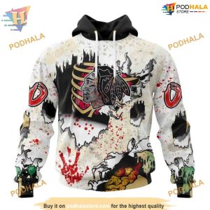 Custom Zombie Style For Halloween NHL Chicago Blackhawks Hoodie 3D