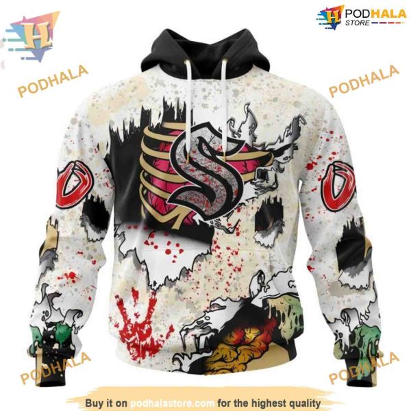 Custom Zombie Style For Halloween NHL Seattle Kraken Hoodie 3D