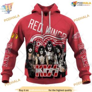 Custom mix Kiss Band Style NHL Detroit Red Wings Hoodie 3D