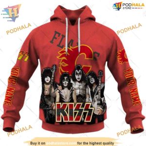 Custom x Kiss Band Style NHL Calgary Flames Hoodie 3D Sweatshirt