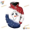 Cute Snowman Face Christmas Blue Red Unisex 3D Hoodie Sweatshirt