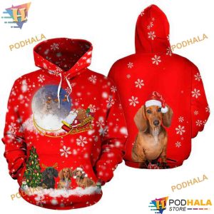 Dachshund Pattern On Red Funny Christmas Hoodie