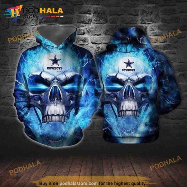 Dallas Cowboys Skull Lightning 3D Hoodie Sweatshirt