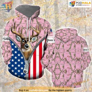 Deer Hunting America Flag All Over Printed 3D Hoodie Sweatshirt