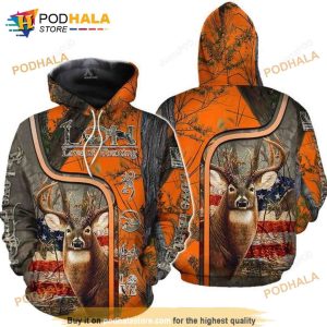 Deer Hunting American Flag Camo 3D Hoodie Sweatshirt