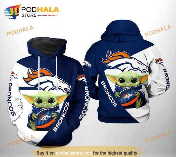 Denver Broncos NFL Baby Yoda Football Team 3D Hoodie Sweatshirt