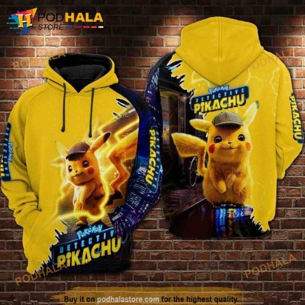 Detective Pikachu Pokemon All Over Print 3D Hoodie Sweatshirt