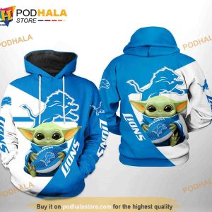 Detroit Lions NFL Baby Yoda Team 3D Hoodie Sweatshirt