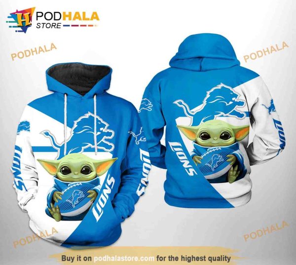 Detroit Lions NFL Baby Yoda Team 3D Hoodie Sweatshirt