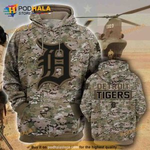 Detroit Tigers Camouflage Veteran 3D Cotton Hoodie