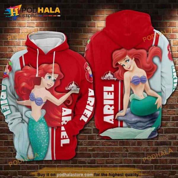 Disney Cartoon Ariel Over Print 3d Hoodie Sweatshirt